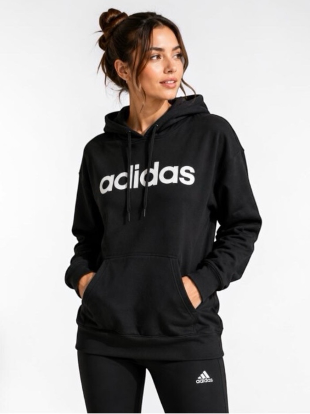 Adidas Women’s Black Essentials Linear Logo Hoodie Sweatshirt Medium